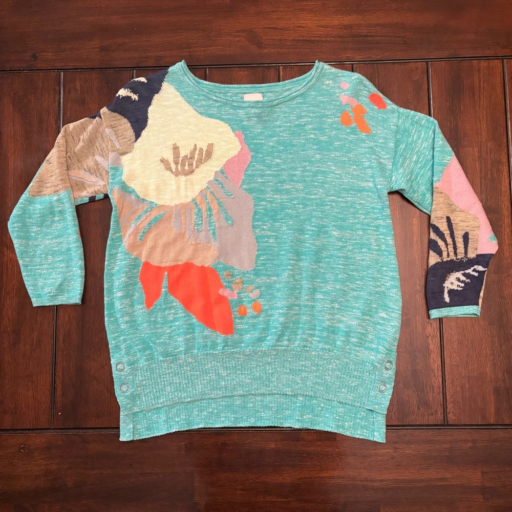 NIC+ZOE Petal Burst Summer Sweater Cotton Blend Fun Bright Floral Petite Small